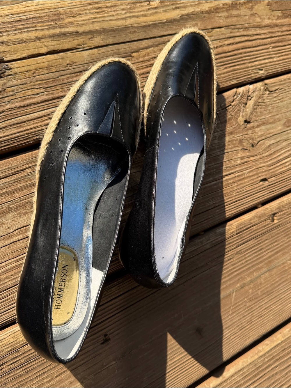 Ros Hommerson Black Leather Espadrille Flats Comfort Shoes Women